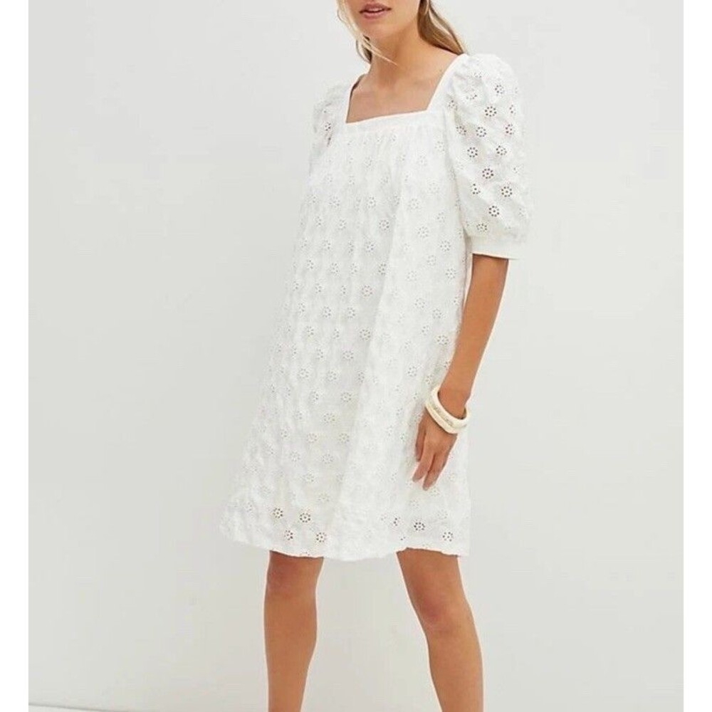 Maeve Dress Size XL Anthropologie Eyelet lace White Puff Sleeve Babydoll Boho